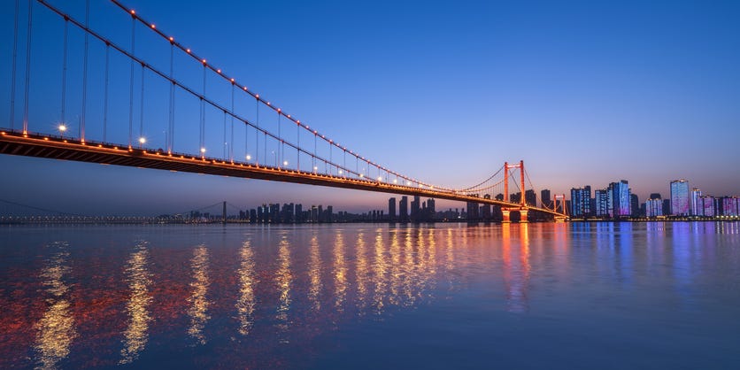 Yingwuzhou bridge across the Yangtze river. Chinese rivers are enormous.