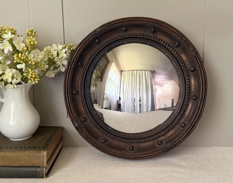 Vintage Bombay Federal convex butlers mirror bronze round wall decor 12 inch image 1