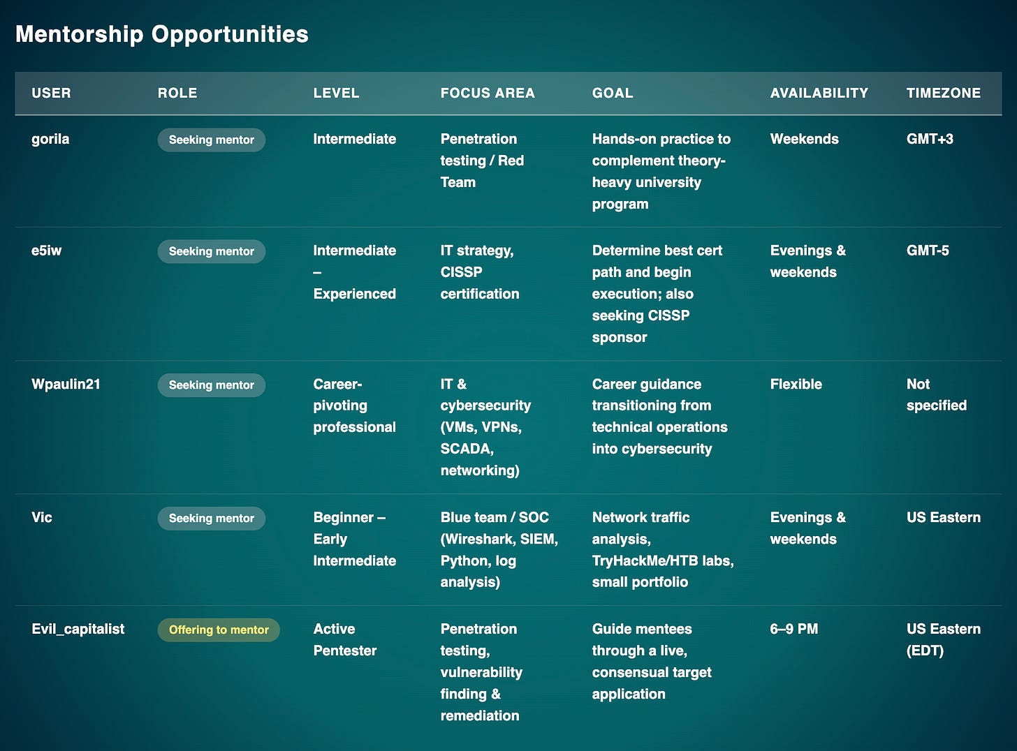 Cybersecurity Club Mentorship Program – Find a Mentor or Become a Mentor