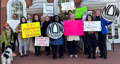 Virginia NOW organized a rally on March 20 in support of "H.C." a survivor of sexual assault who is hoping the Virginia Court of Appeals will agree to allow Sentara hospital system to be held responsible for sexual assault perpetrated against her by one of its nurses. Photos courtesy Lisa Sales. 