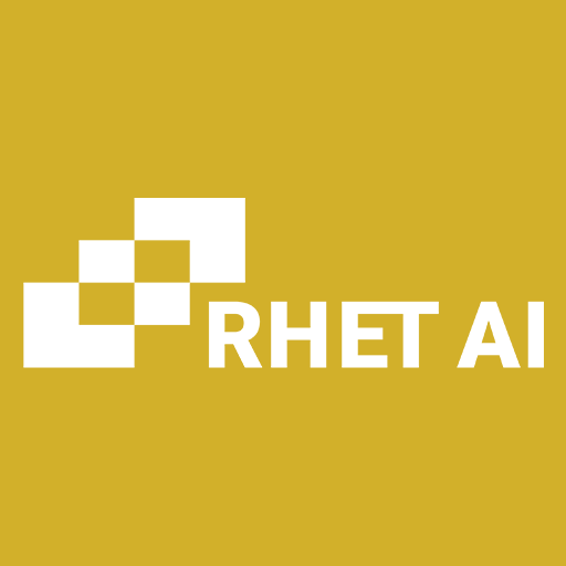 Logo for the RhetAI Center at University of Tuebingen, with white lettering against a mustard background