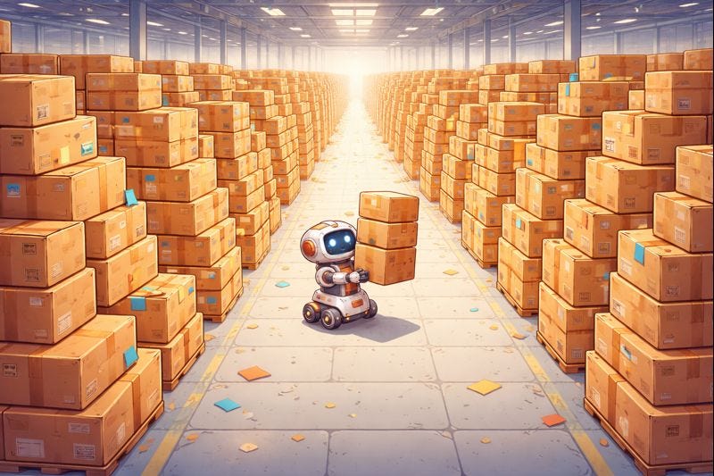 a single robot picking up a box