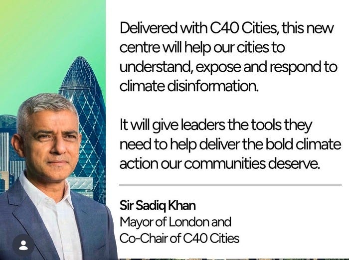 NEW: Sadiq Khan launches "City Climate Facts" to "tackle the growing scourge of climate disinformation"