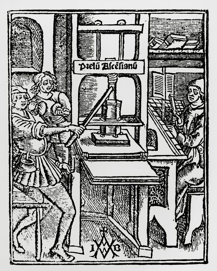 Engraving Of Early German Printing Press Of 1522 by Science Photo Library