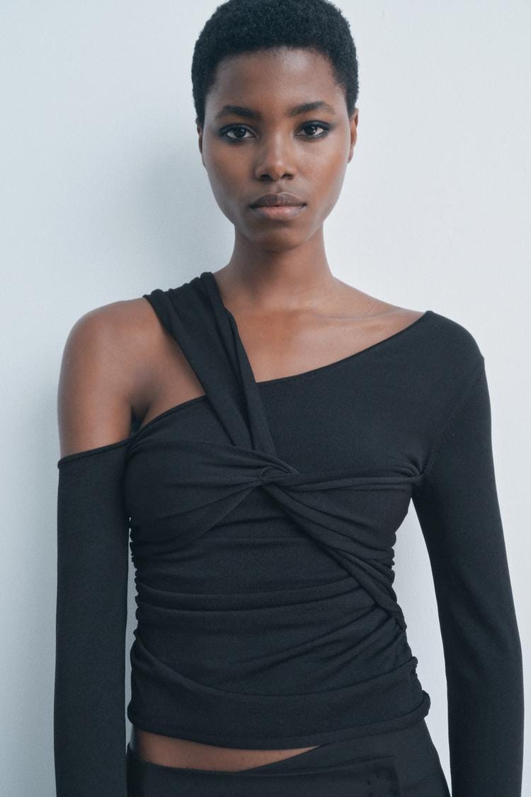 Zara CUT OUT KNIT TOP - Black - Image 0