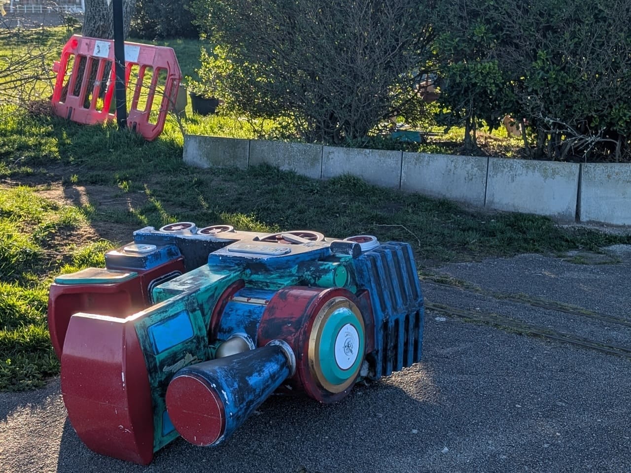 Derailed train at the abandoned model railway Derailed train at the abandoned model railway
