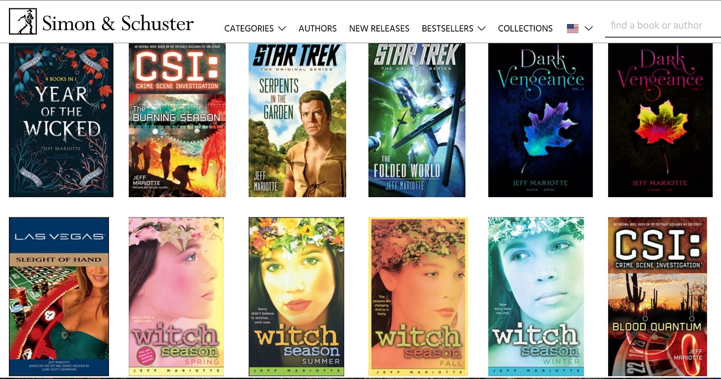 Covers of various books by Jeff Mariotte from the publisher Simon & Schuster Covers of various books by Jeff Mariotte from the publisher Simon & Schuster