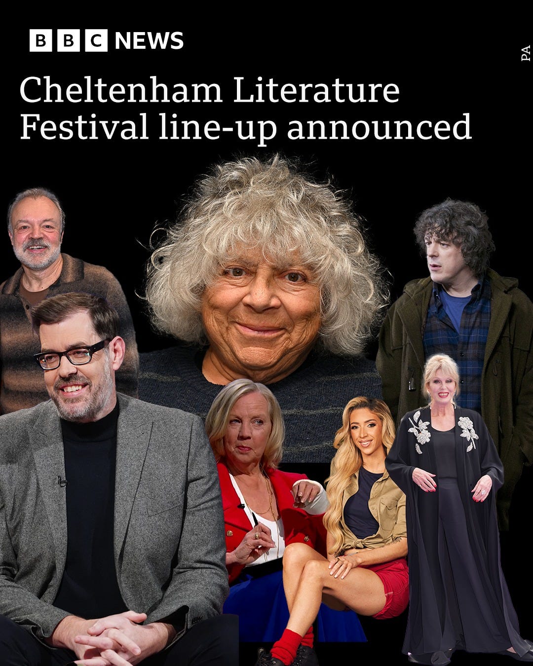 May be an image of 5 people and text that says "B B c NEWS వ Cheltenham Literature Festival line-up announced"