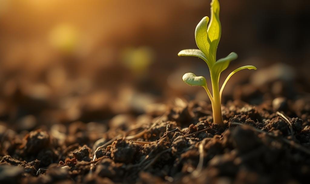 Close-up of plant roots growing underground with warm, soft lighting, or a seedling breaking through soil, symbolizing quiet, unseen growth. Close-up of plant roots growing underground with warm, soft lighting, or a seedling breaking through soil, symbolizing quiet, unseen growth.