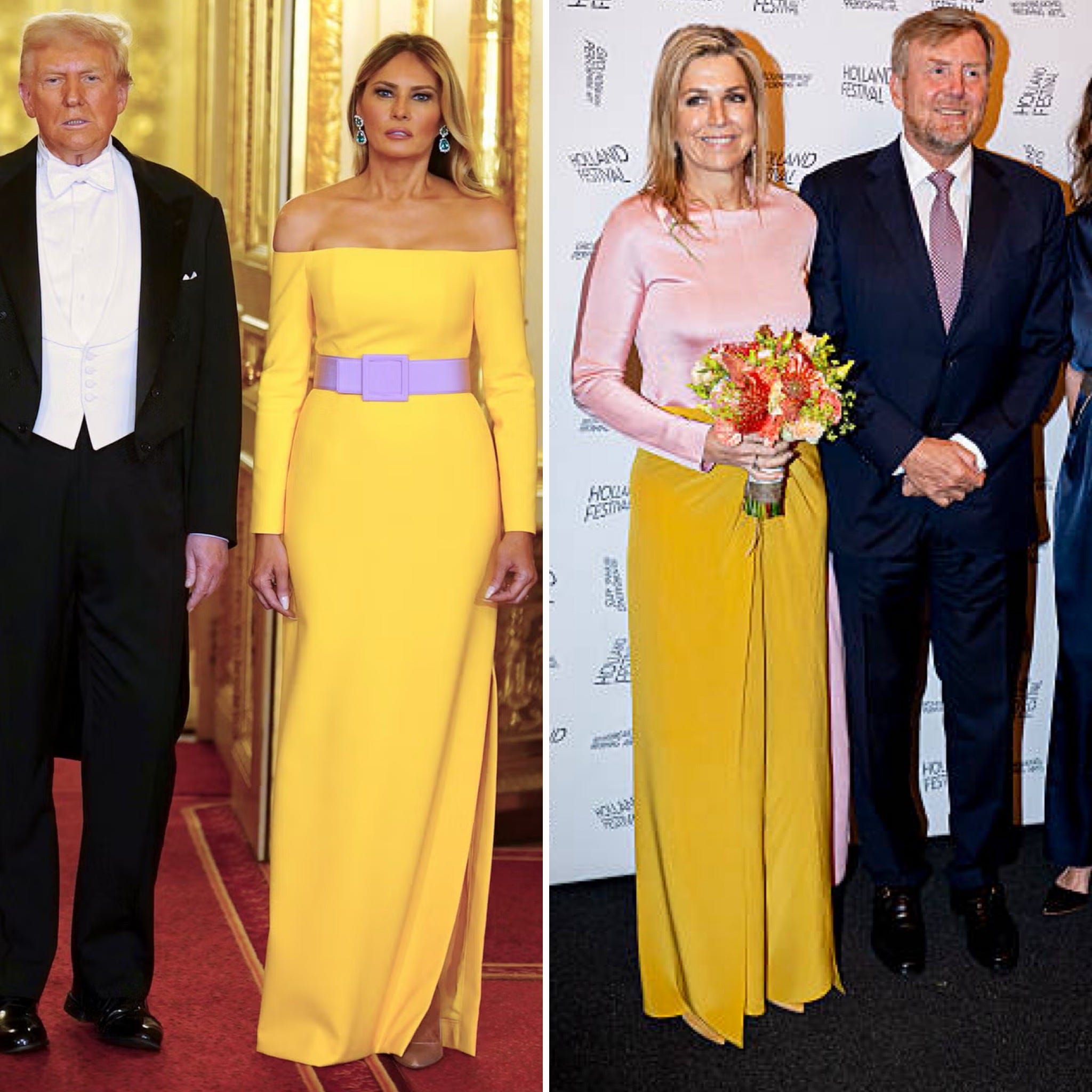 melania trump yellow dress Melania Trump shows off shoulders in bold yellow gown at UK state banquet