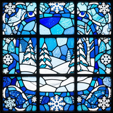 Stained glass winter scenes by FLUX, GPT-4o, Ideogram, Imagen, Reve, Seedream