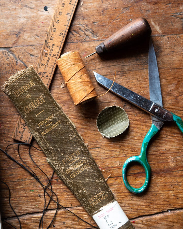 Bookbinding journal art sketch book with antique materials and drawings