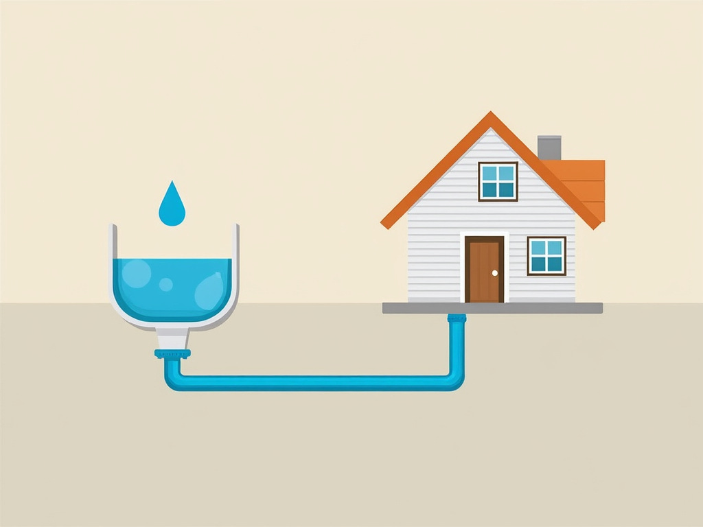 Reservoir of water connected to a house through a pipe