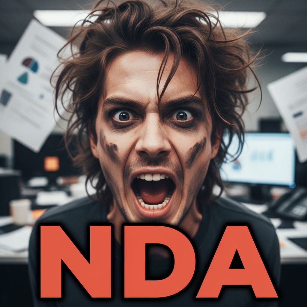 Person about to go crazy with NDA in big letters on thumbnail