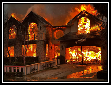 A house engulfed by fire.