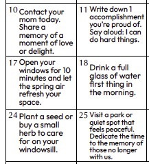 A sample of activities from the May 2026 Kindness Calendar