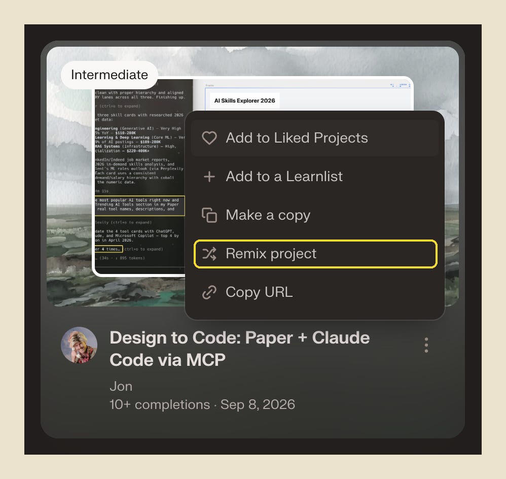 The ⋯ menu on a project, with Remix project The ⋯ menu on a project, with Remix project