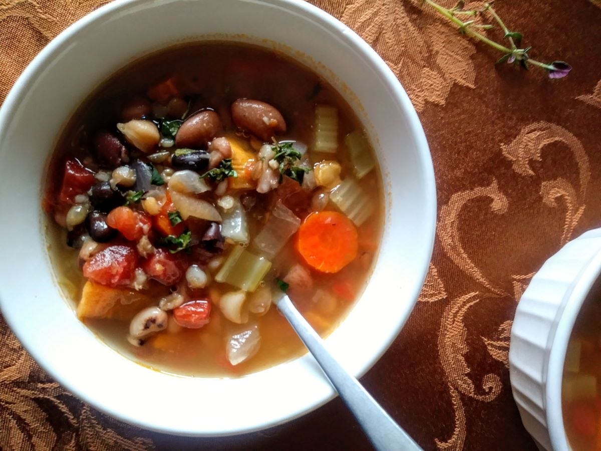 bowls of 15 bean vegetable soup.