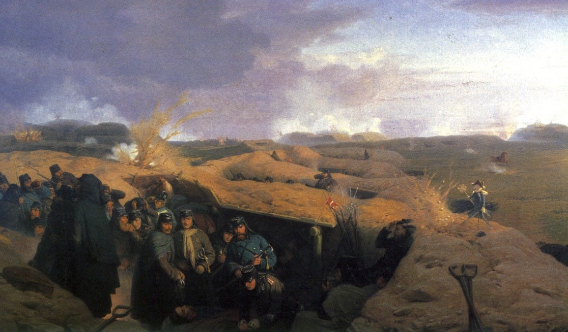 I Dybbøl Skanser i April 1864. Maleri fra 1871 af Jørgen Valentin Sonne
