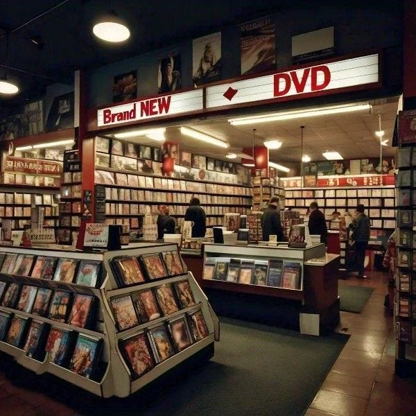 This may contain: the inside of a book store filled with books