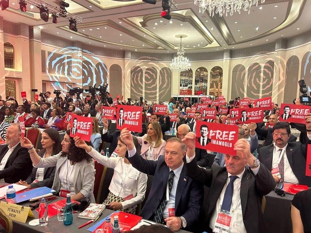 r/europe - “Free Imamoglu” banners at Socialist International meeting (May 24, 2025)