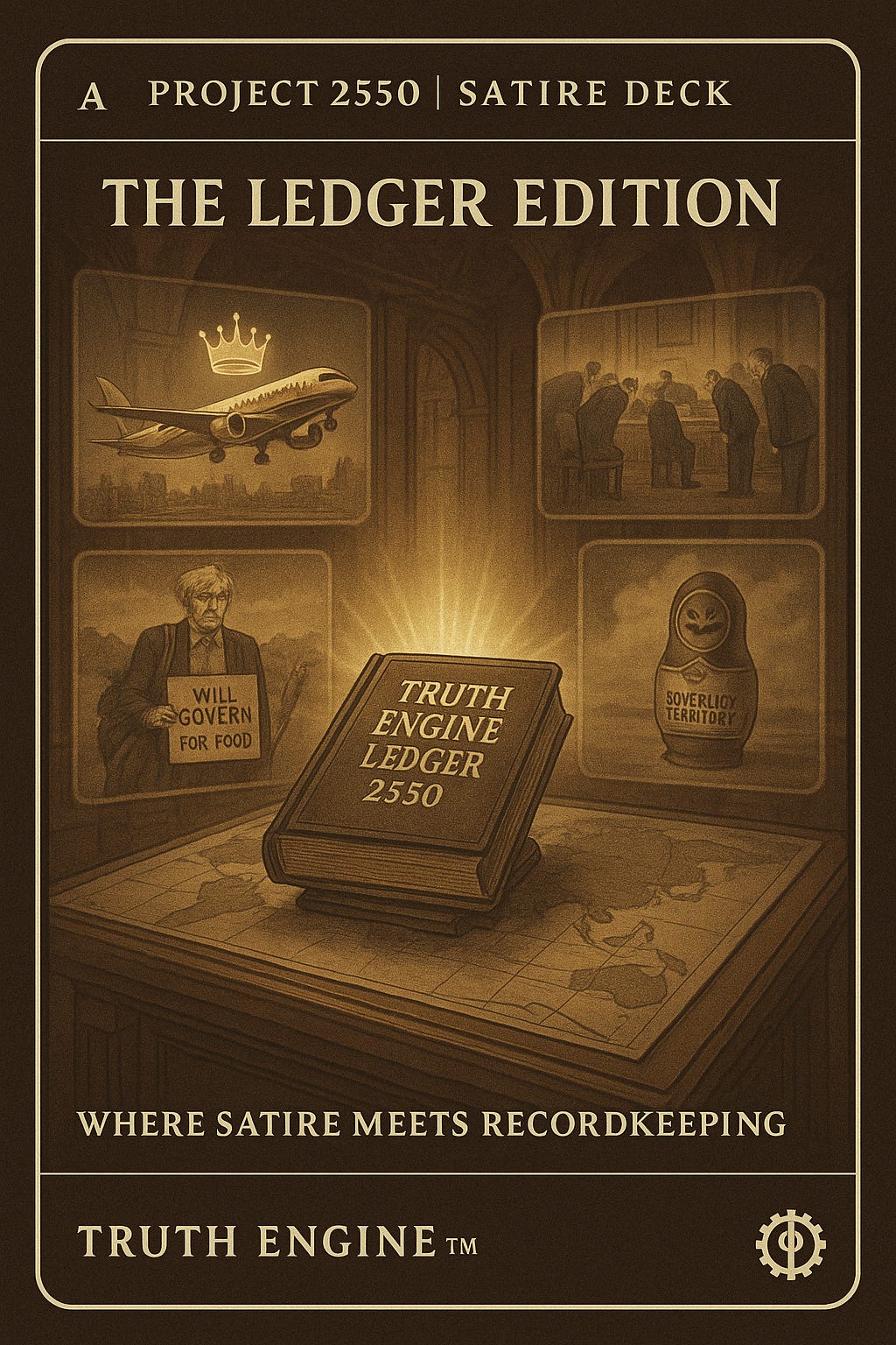 Where satire meets recordkeeping — each act logged as a civic confession.