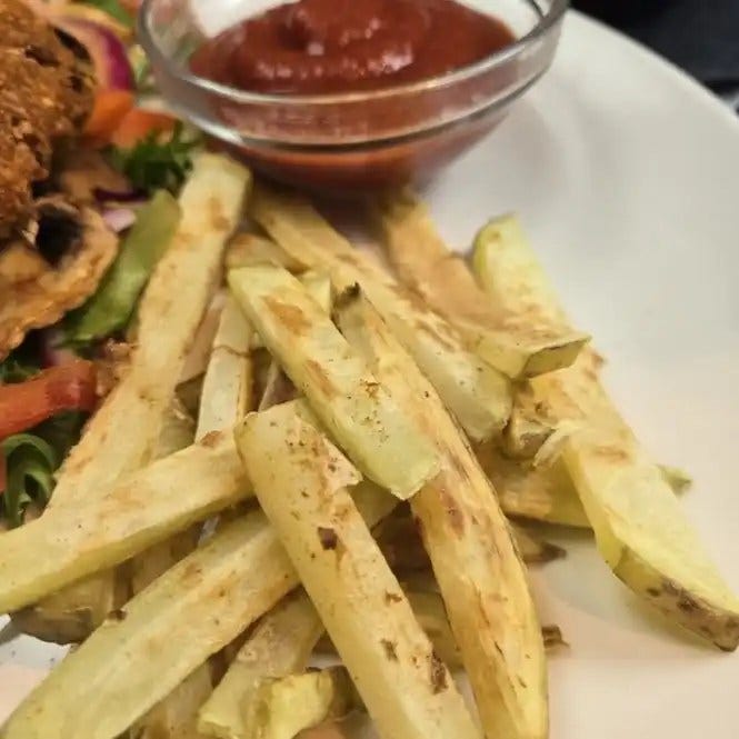 No Oil-free French Fries stovetop no bake with home made ketchup