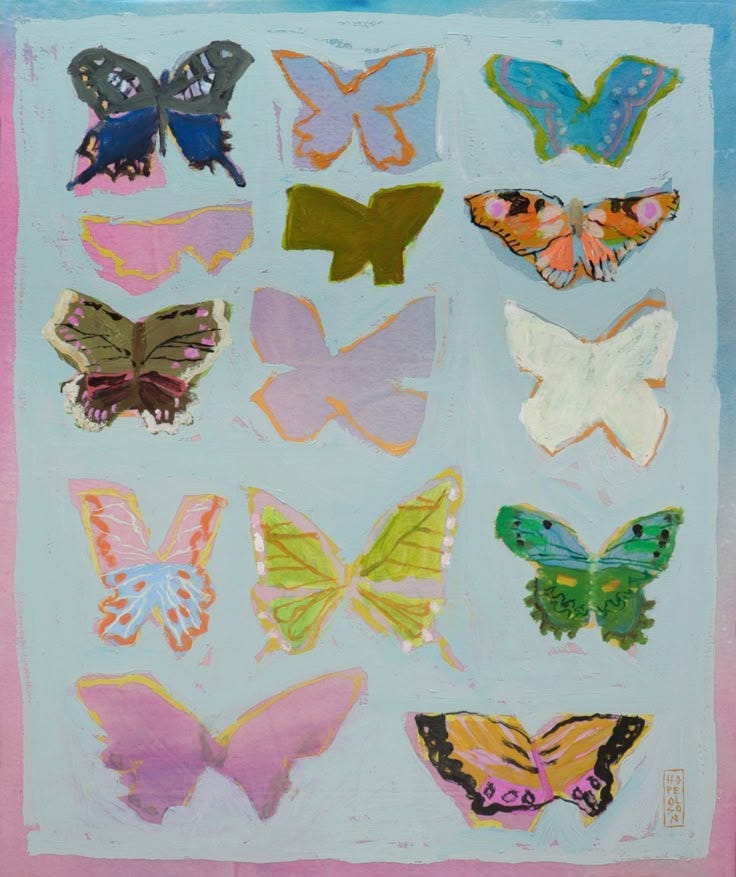 This may contain: a painting with many different butterflies on it