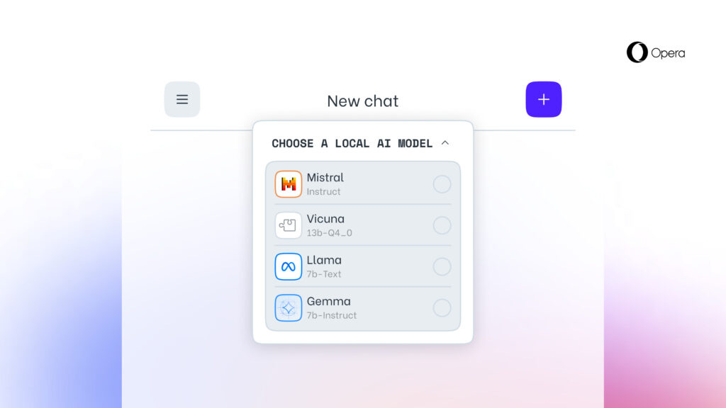 Different LLMs available for Opera Developer users.