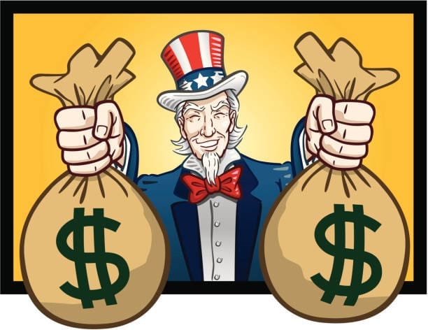 Uncle Sam with money bags