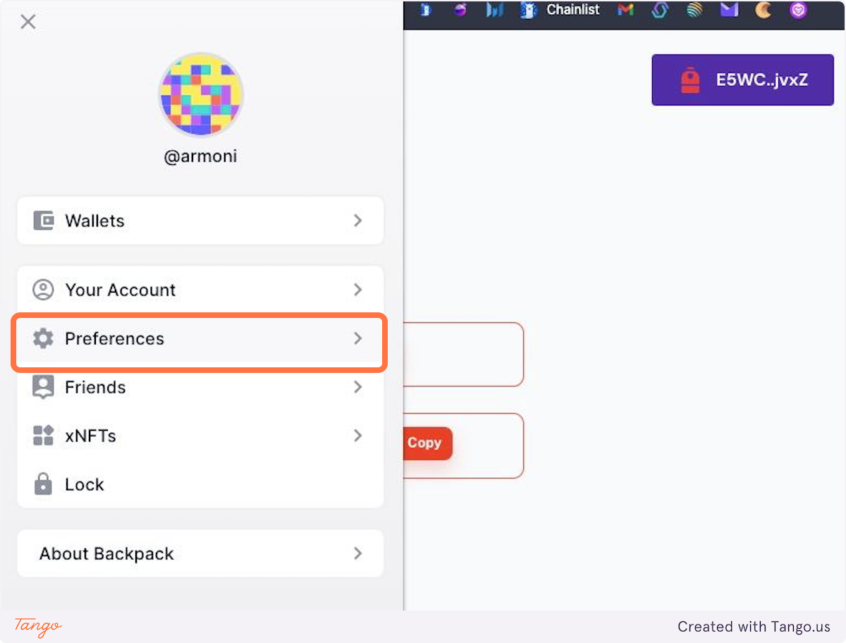 Click on Preferences