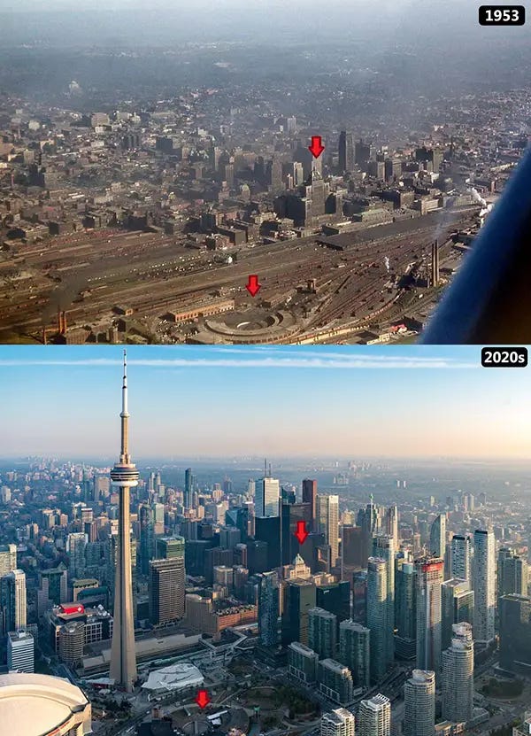 Toronto: A captivating visual comparison from 1953 to the 2020s. Toronto: A captivating visual comparison from 1953 to the 2020s.