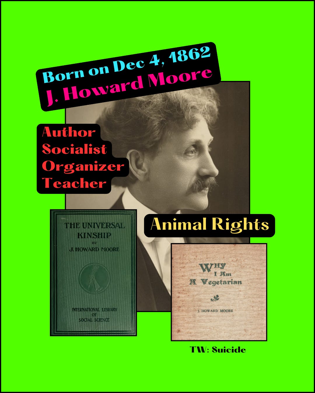 Born on Dec 4, 1862 J. Howard Moore Animal Rights Author Socialist Organizer Teacher