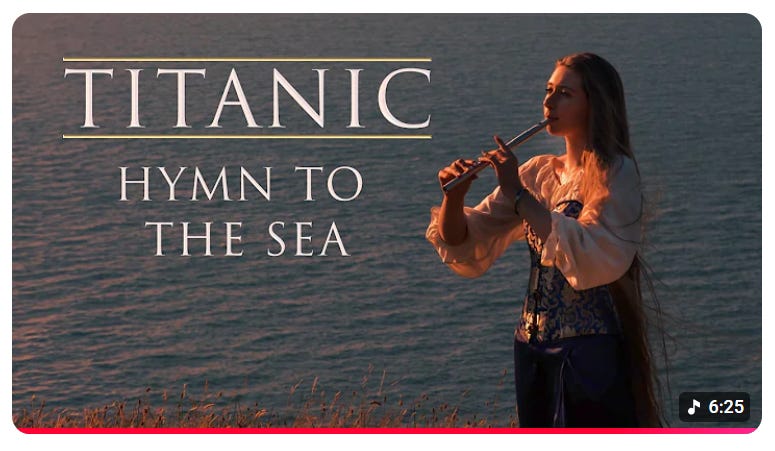 A screenshot of the YouTube video titled " Titanic - Hymn to the Sea (whistle version by Leyna Robinson-Stone)"