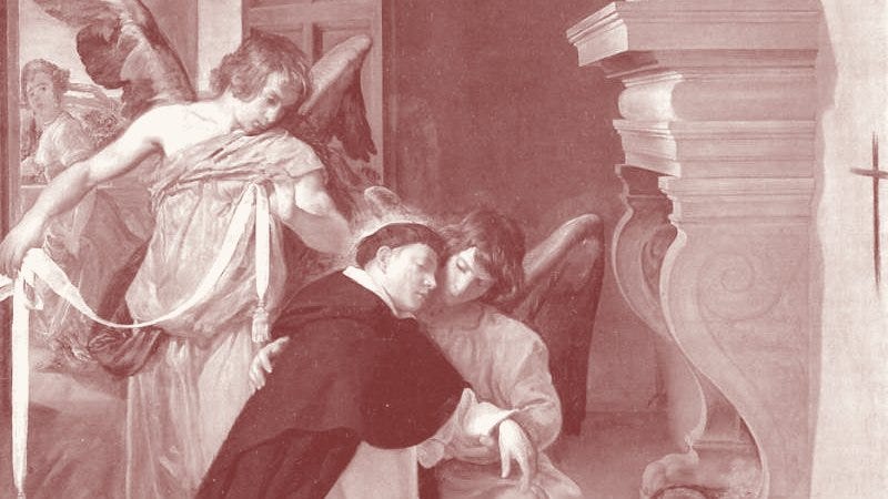 Velázquez, The Temptation of St. Thomas Aquinas, detail, in duotone