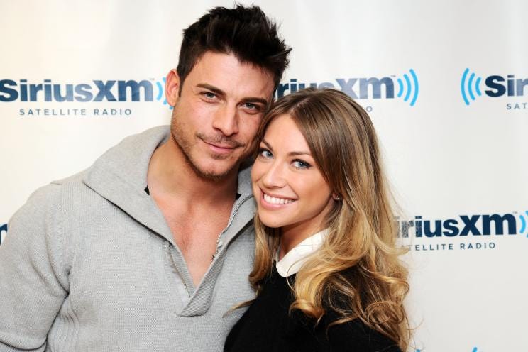 Jax, a tall white man with dark hair, and Stassi, a blonde white woman, from Vanderpump Rules Jax, a tall white man with dark hair, and Stassi, a blonde white woman, from Vanderpump Rules