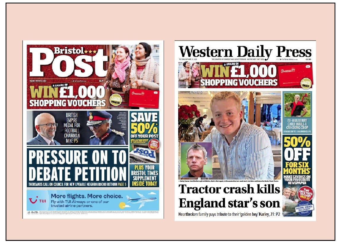 P1 of the Bristol Post and Western Daily Press