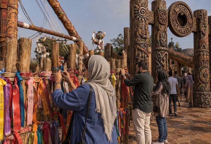 Pre-show elements in the Wheel of Spirits attraction at Kish Theme Park.