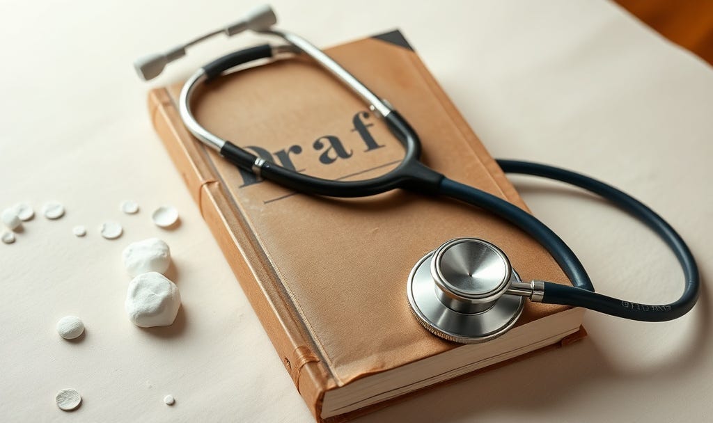draft novel with a stethoscope
