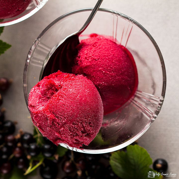 four homemade ice creams, strawberry, stem ginger, basil and blackcurrant.