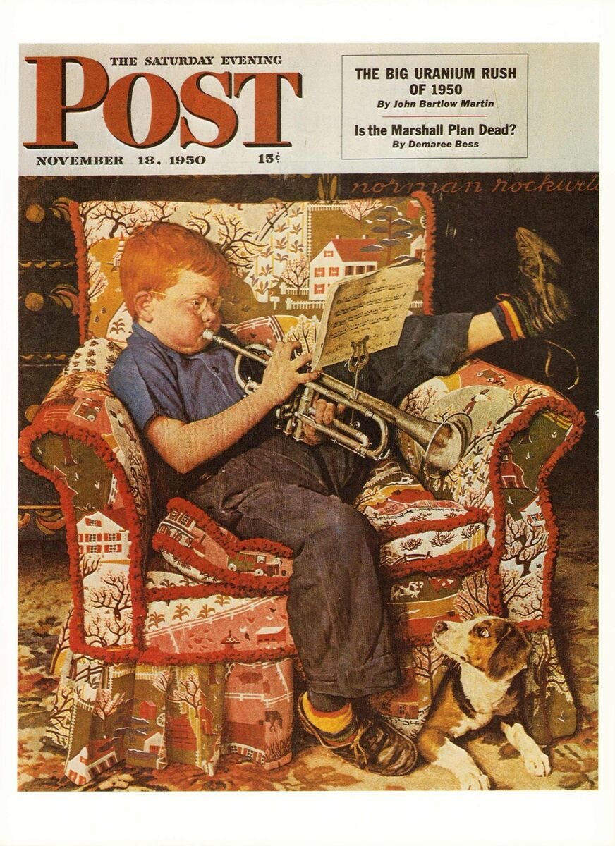 1950 NOV 18 Trumpet Practice NORMAN ROCKWELL SATURDAY EVENING POST COVER  PRINT