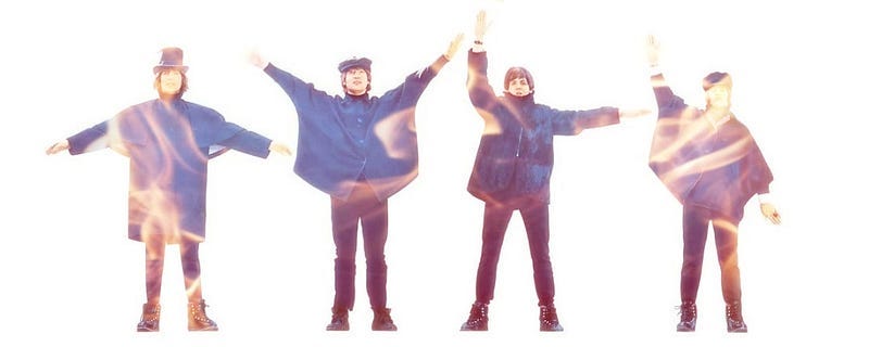 Graphic design edit of the Help! album cover photo, featuring a retouched version of The Beatles. Graphic design edit of the Help! album cover photo, featuring a retouched version of The Beatles.