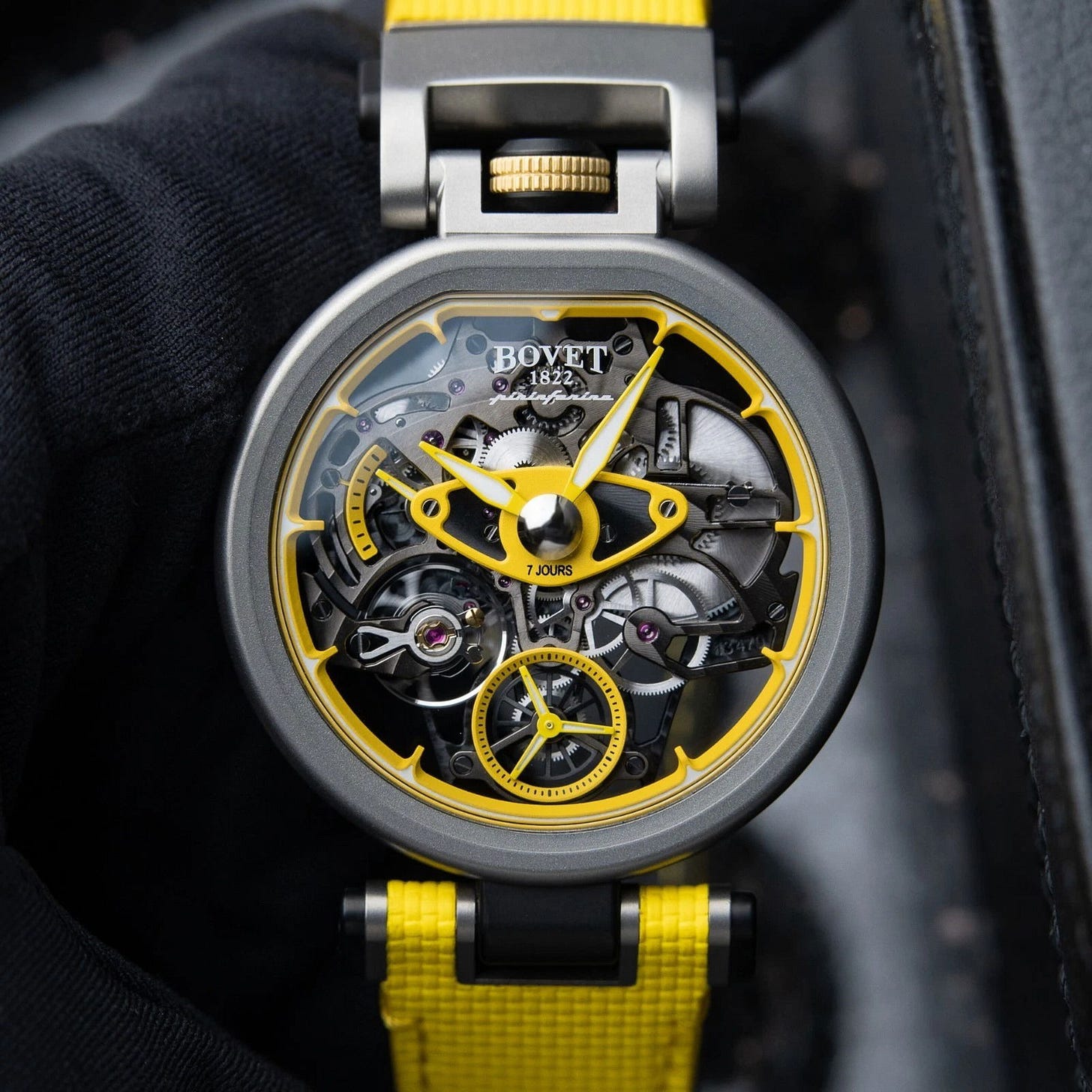2026 Bovet Aperto 1 Pininfarina 42 Titanium / Yellow/Skeletonized / Strap TPIN9.002 Listing Image 1 2026 Bovet Aperto 1 Pininfarina 42 Titanium / Yellow/Skeletonized / Strap TPIN9.002 Listing Image 1