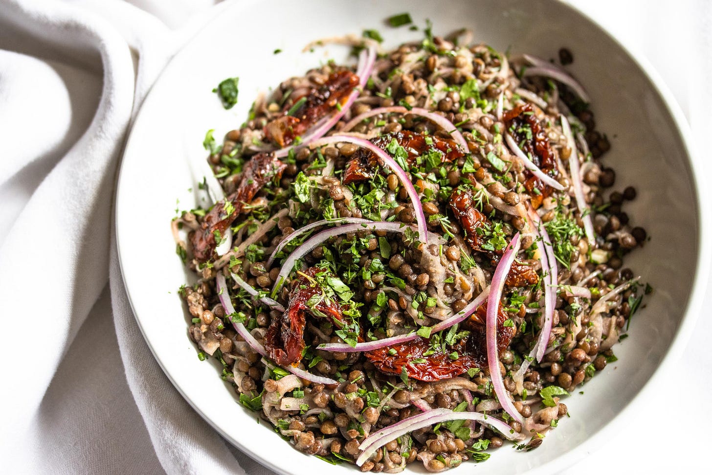 Lentils With Sun-Dried Tomatoes, Onion And Fresh Herbs Lentils With Sun-Dried Tomatoes, Onion And Fresh Herbs
