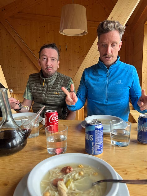 Photos of the Refugi de L’illa, bunk room and dinner