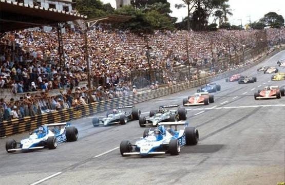Year 1979 Formula One at Interlagos, Brasil Jaques Laffite / Ligier JS11.