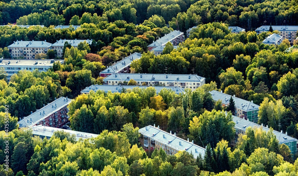 Aerial view of the Akademgorodok center in Novosibirsk, Russia