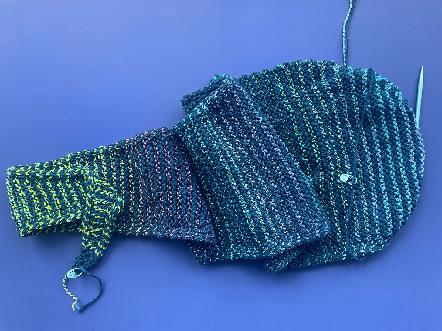 Knitted Sophie Hood, halfway finished.