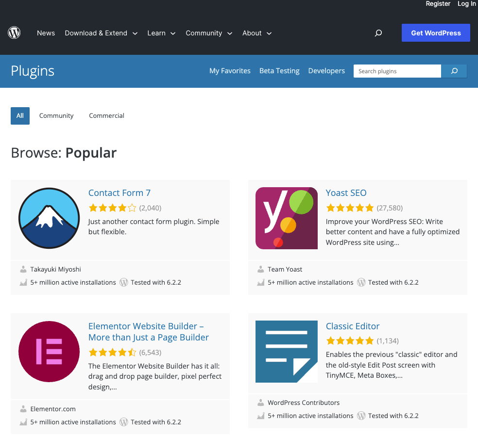 Screenshot of the WordPress plugin repository