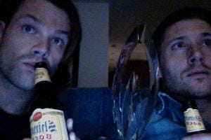 Jared and Jensen watch - with beers and PCA Jared and Jensen watch - with beers and PCA